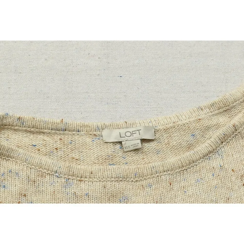 LOFT Women XS/S Beige Flecked Knit Tie Side Short Sleeve Sweater Poncho